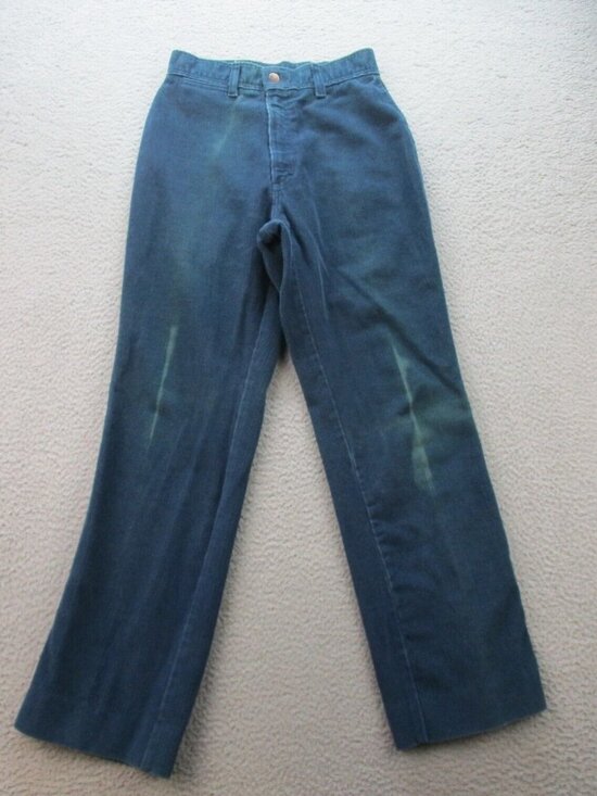 VTG 70's Corduroy Mom Pants Women's 12 High Waist Straight Leg Green Blue - Picture 1 of 13